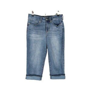 NYDJ Women's Jeans Size 8P Blue Petite Marilyn Straight Cuffed Cool Embrace Lift